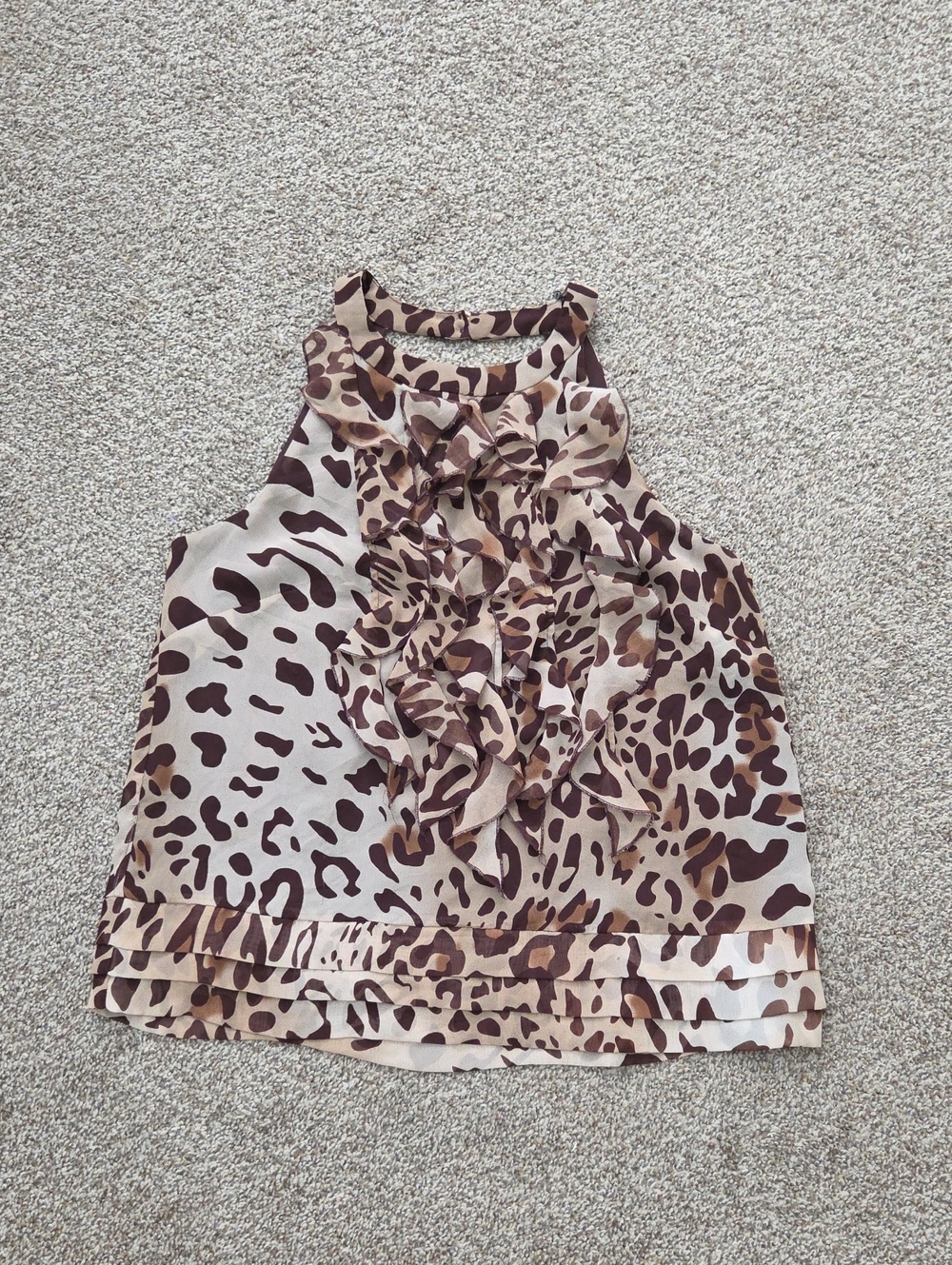 Willi Smith Leopard Print Ruffle Halter Top - Brown/Beige Size M